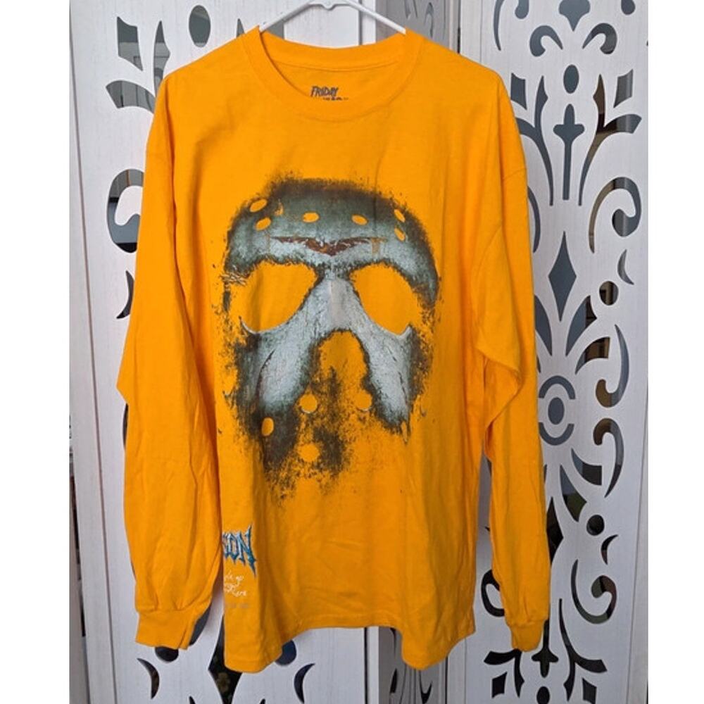 Friday the 13th Jason Hockey Mask Long Sleeve Shirt XL Yellow Horror Graphic Tee